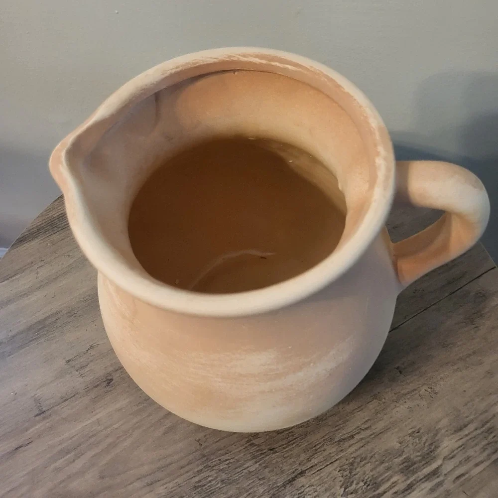 Terracotta Clay Pitcher Matte Beige Round Solid Handle 7